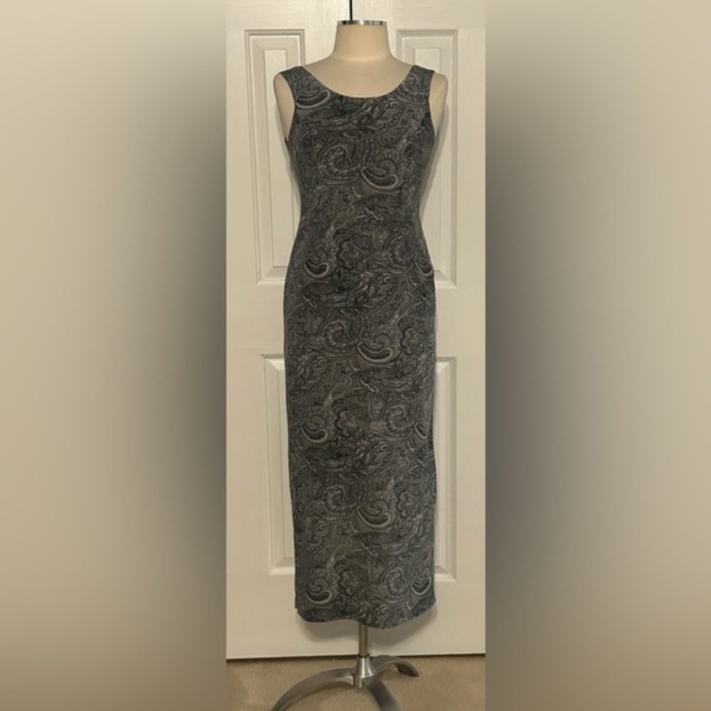 August Hale 100% Silk Paisley Sleeveless Midi Dress Size 4 Fully Lined